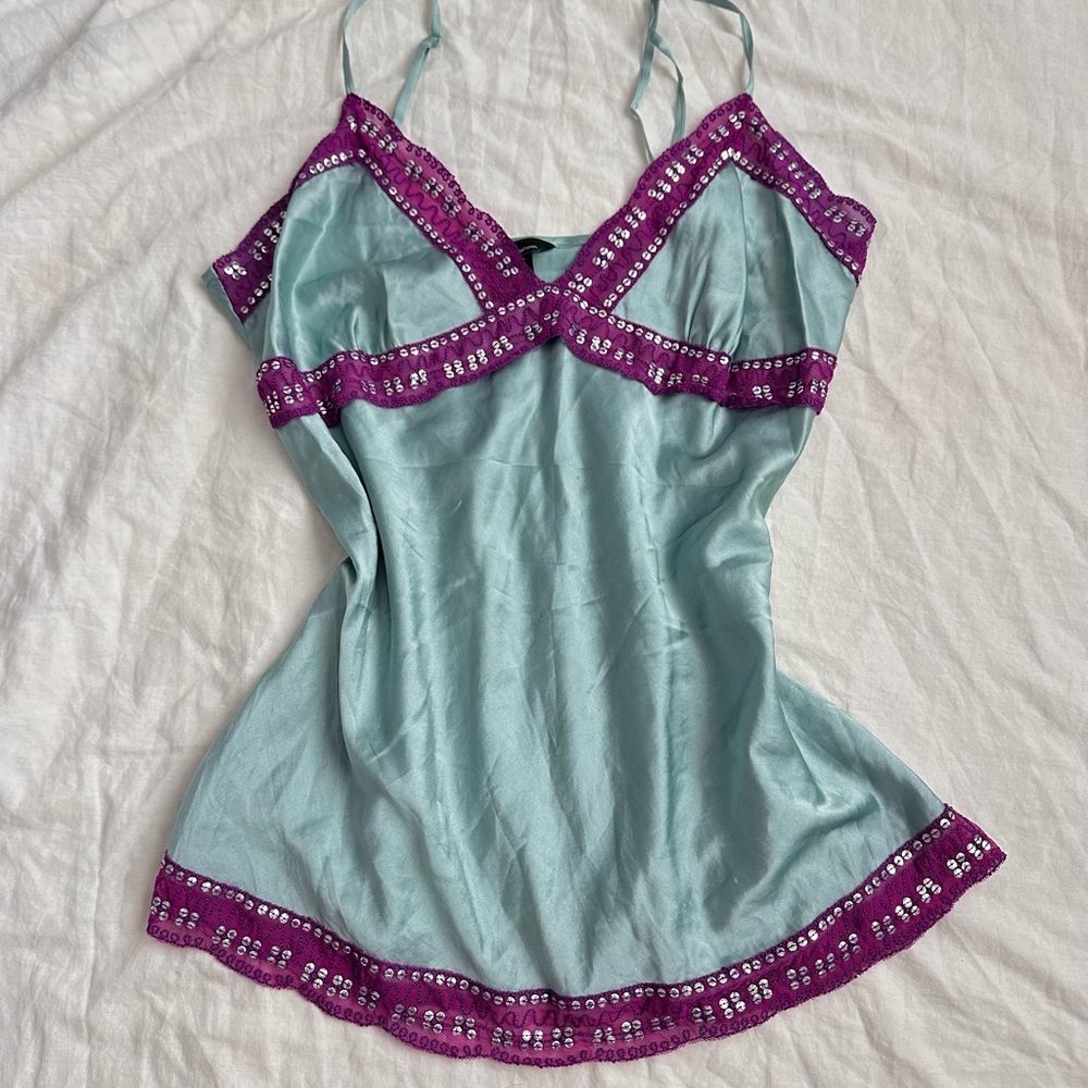 Moda International Light Blue & Purple Sequin Trim Camisole